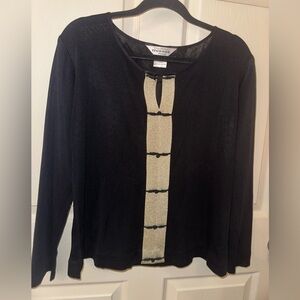 Misook Black blouse with Gold Accent S designer office quiet luxury